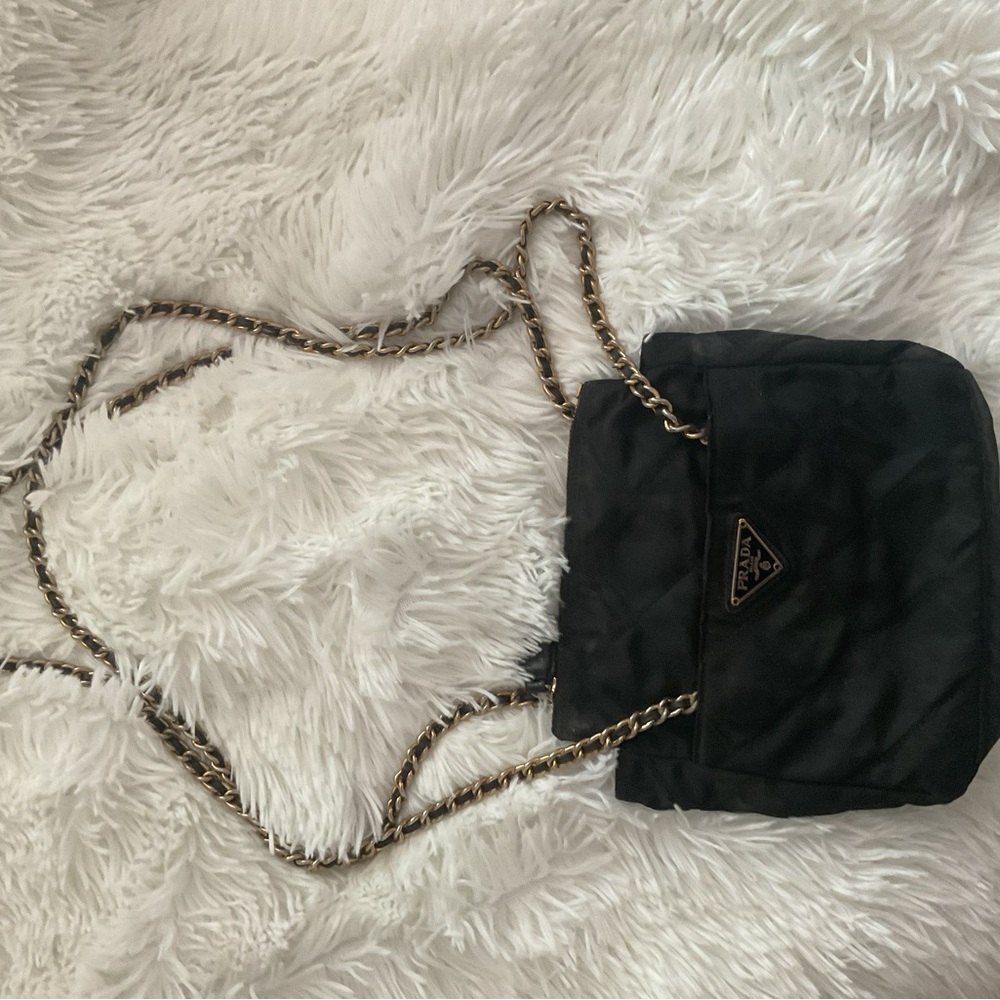 Prada Black Shoulder Bag with Gold Chain